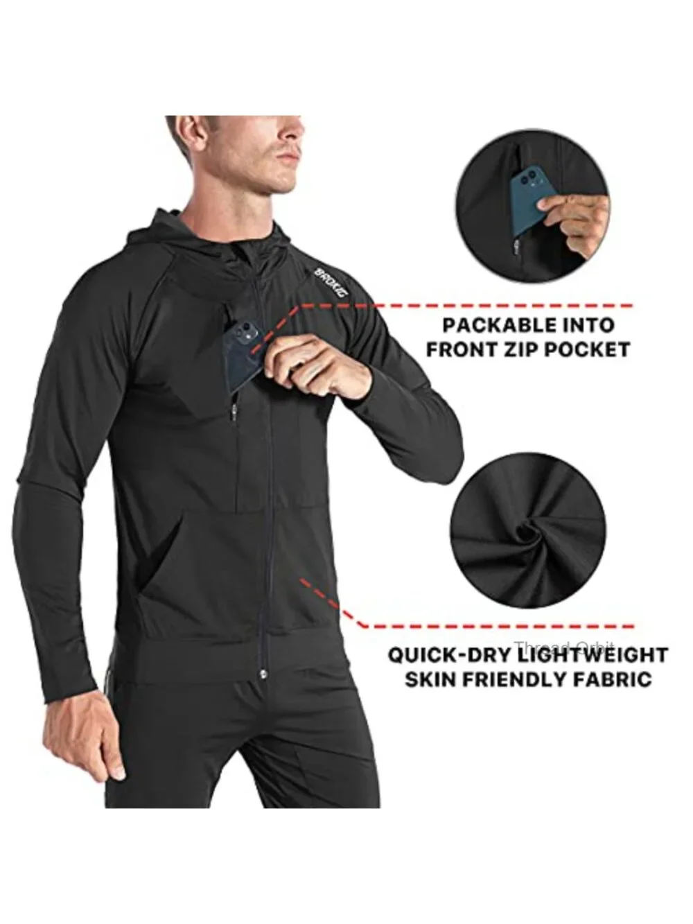 Lightweight Running Hoodie with Zip Pocket, Windbreaker Jacket